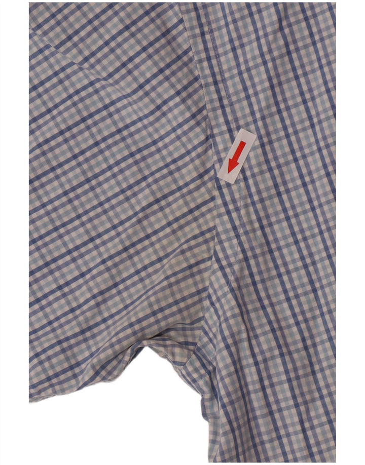 Camisa masculina Izod de manga curta XL azul xadrez algodão