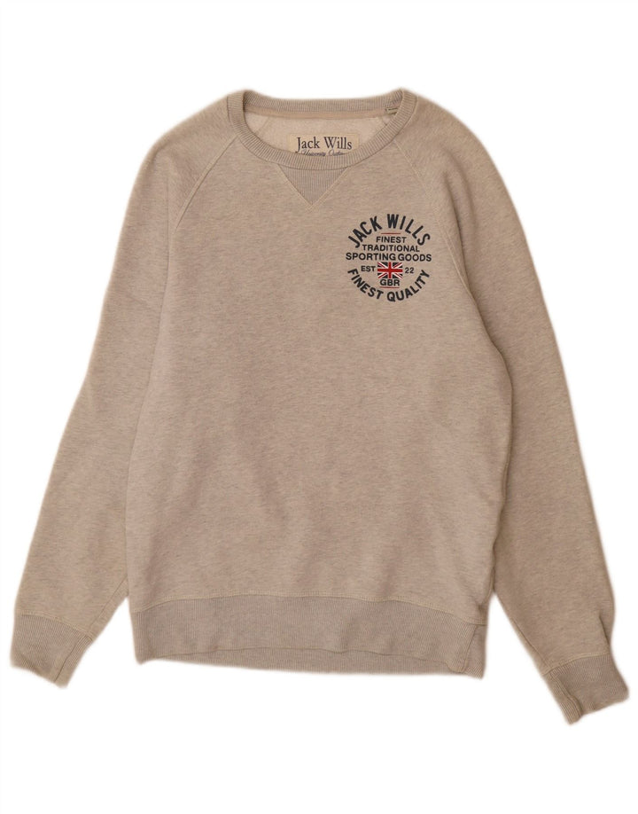 Jack Wills moletom gráfico masculino jumper pequeno algodão manchado cinza