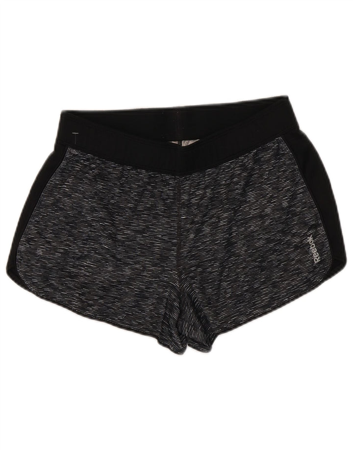Shorts esportivos femininos REEBOK UK 10 poliéster manchado cinza pequeno