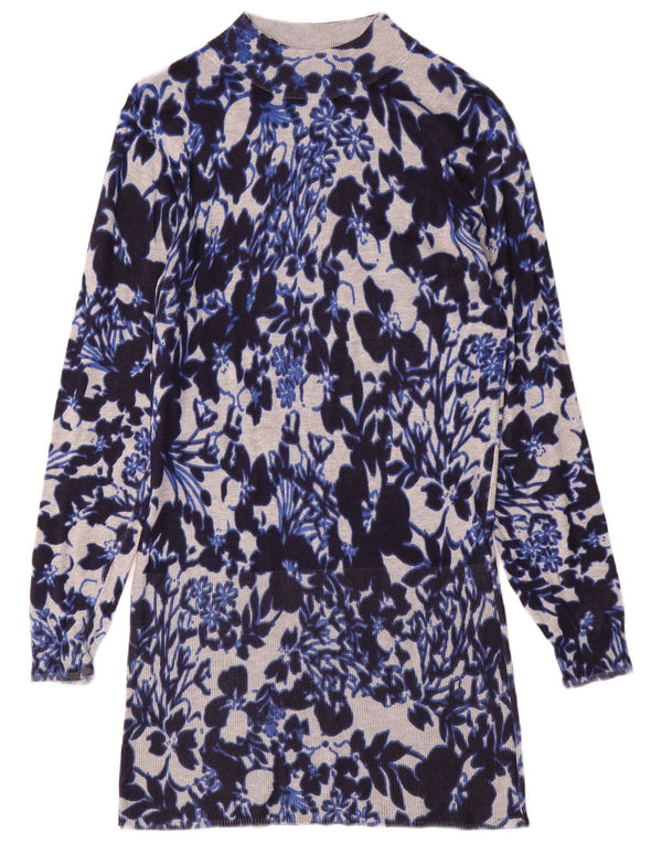 Vestido jumper feminino MARKS & SPENCER UK 14 grande azul floral viscose
