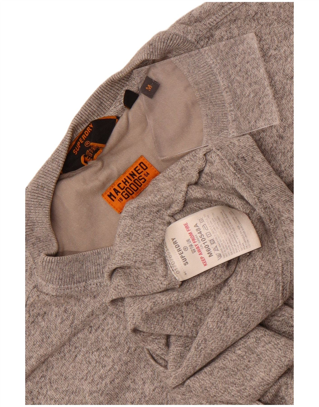 Top masculino Superdry manga comprida algodão manchado cinza médio