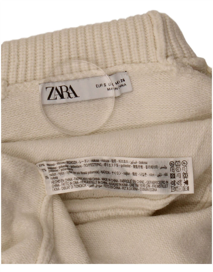 Zara Suéter feminino cropped oversized com gola redonda Reino Unido 10 pequeno branco