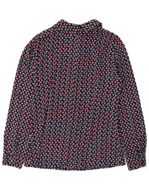 Blusa feminina vintage com estampa abstrata top IT 40 pequena azul marinho