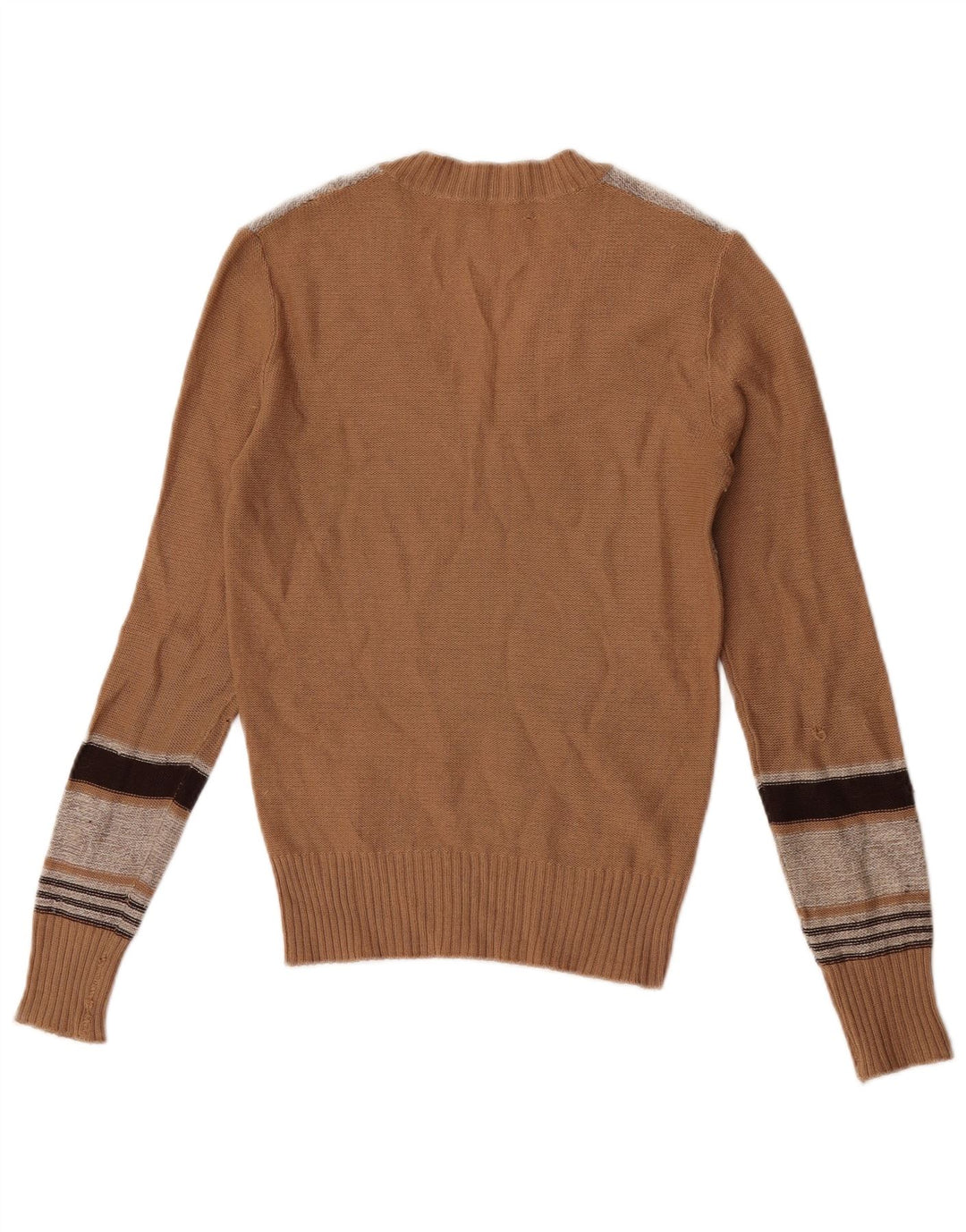 Suéter feminino vintage com decote em V IT 44 listrado marrom médio