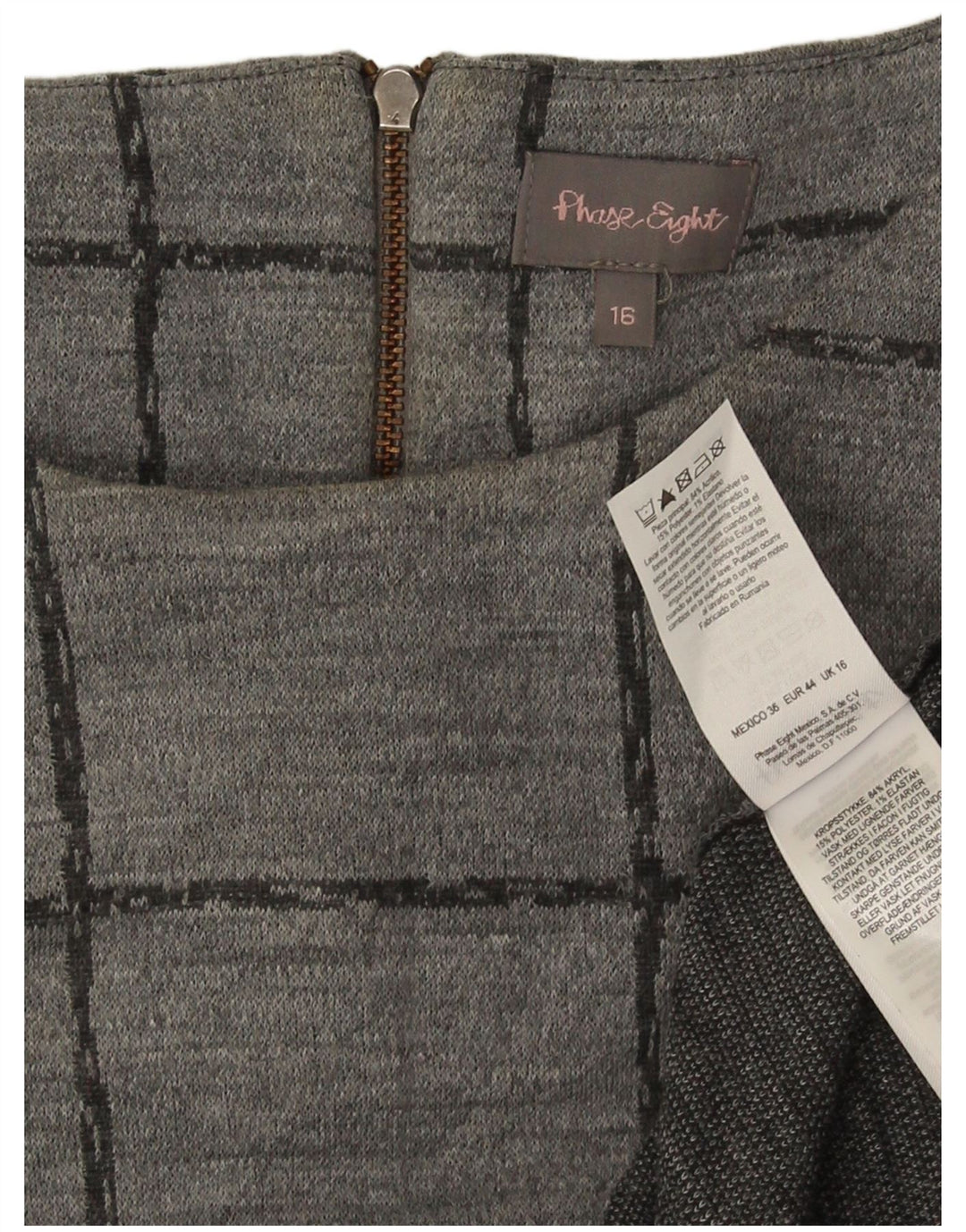 Vestido feminino Phase Eight com manga 3/4, Reino Unido 16, grande, cinza, xadrez, acrílico