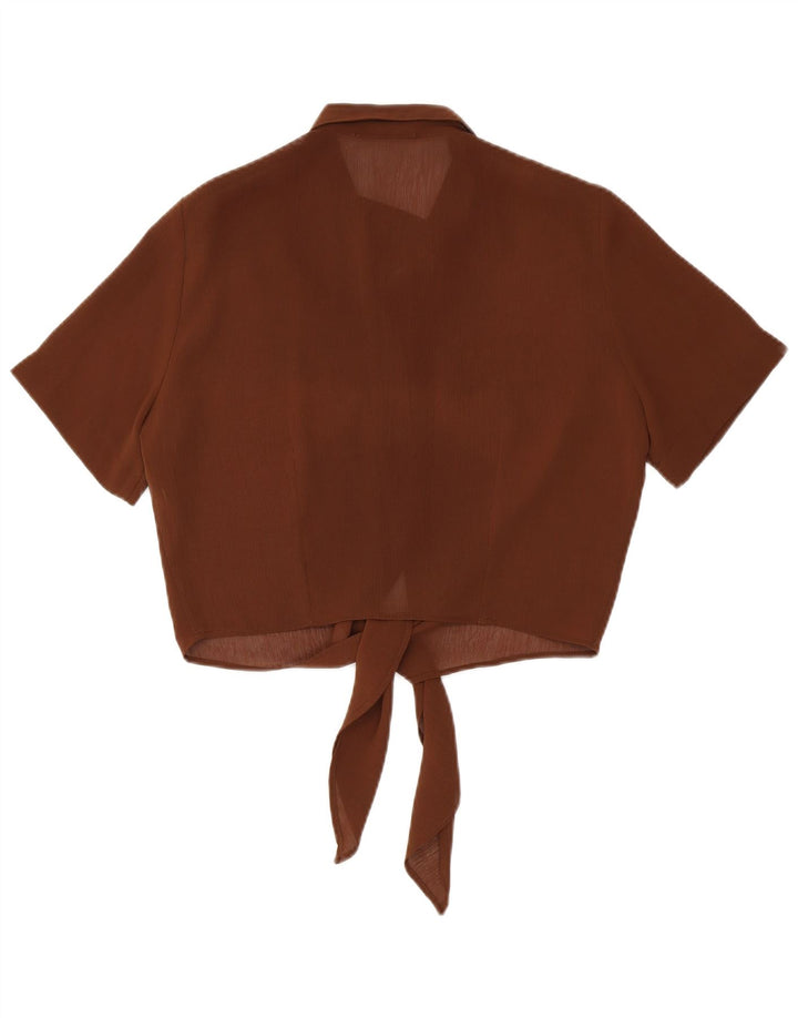 Blusa feminina vintage de manga curta e manga curta UK 14 poliéster marrom médio