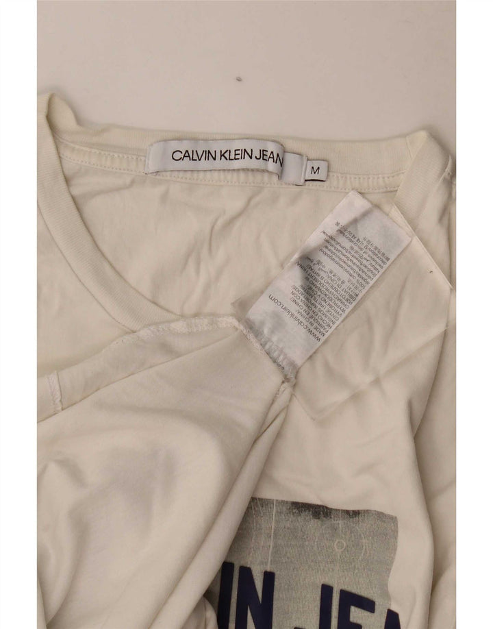 Calvin Klein Jeans Camiseta masculina gráfica Top médio algodão branco