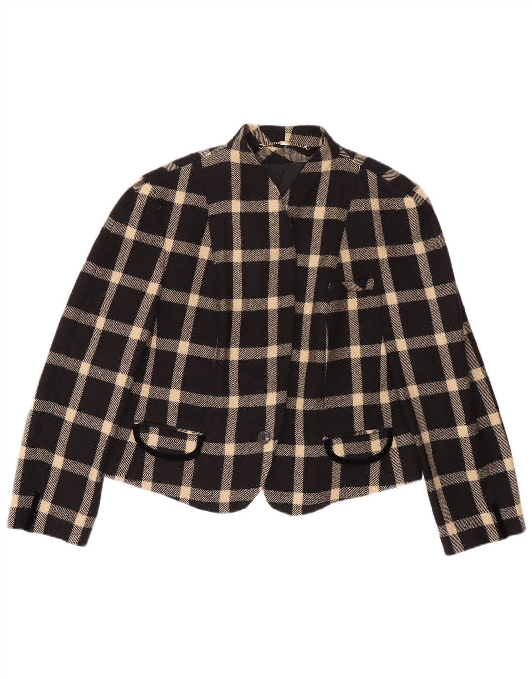 Jaqueta blazer feminina Basler com 1 botão Reino Unido 18 XL lã xadrez preta