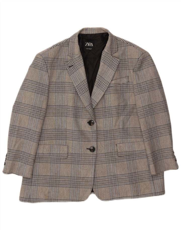 Jaqueta blazer oversized Zara feminina com 2 botões Reino Unido 6 XS cinza xadrez viscose