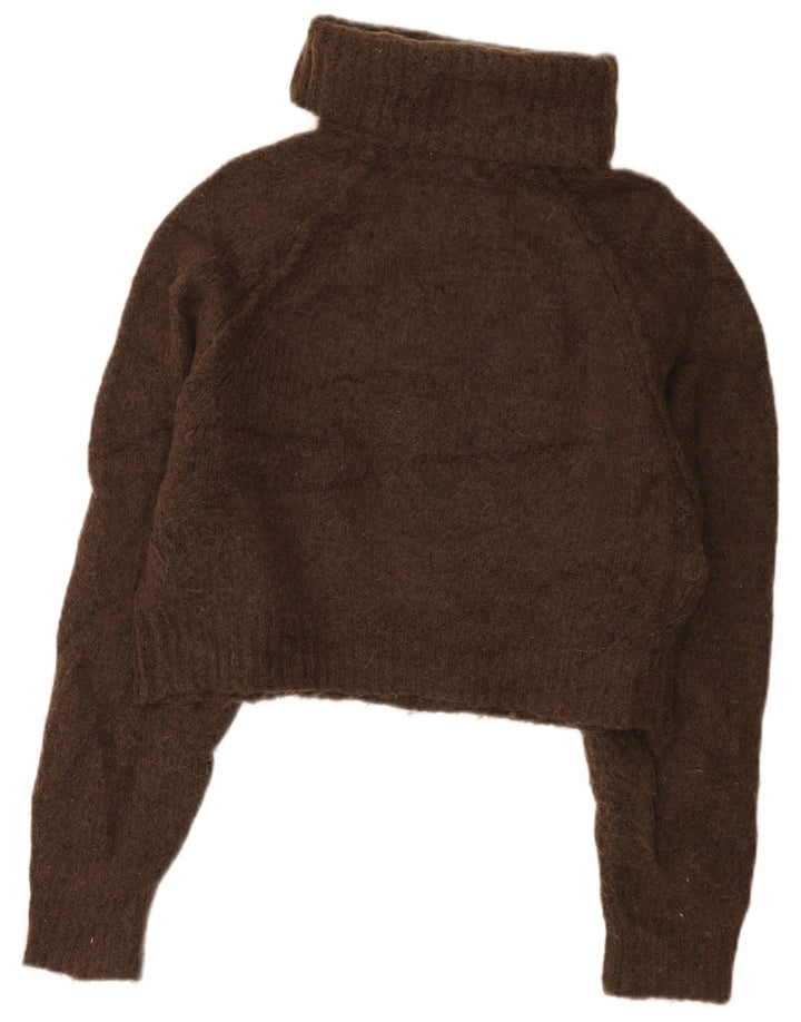 Zara Suéter feminino cropped com gola redonda Reino Unido 14 poliéster marrom médio