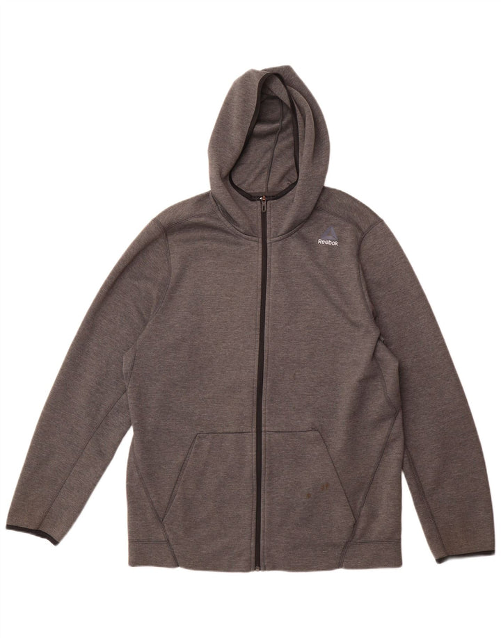 Suéter masculino com capuz e zíper REEBOK poliéster cinza grande