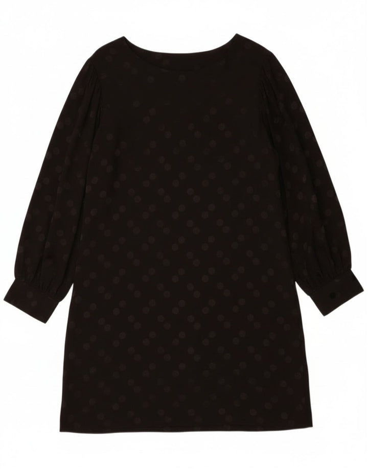 Vestido feminino vintage de manga comprida, viscose de bolinhas pretas médias UK 14