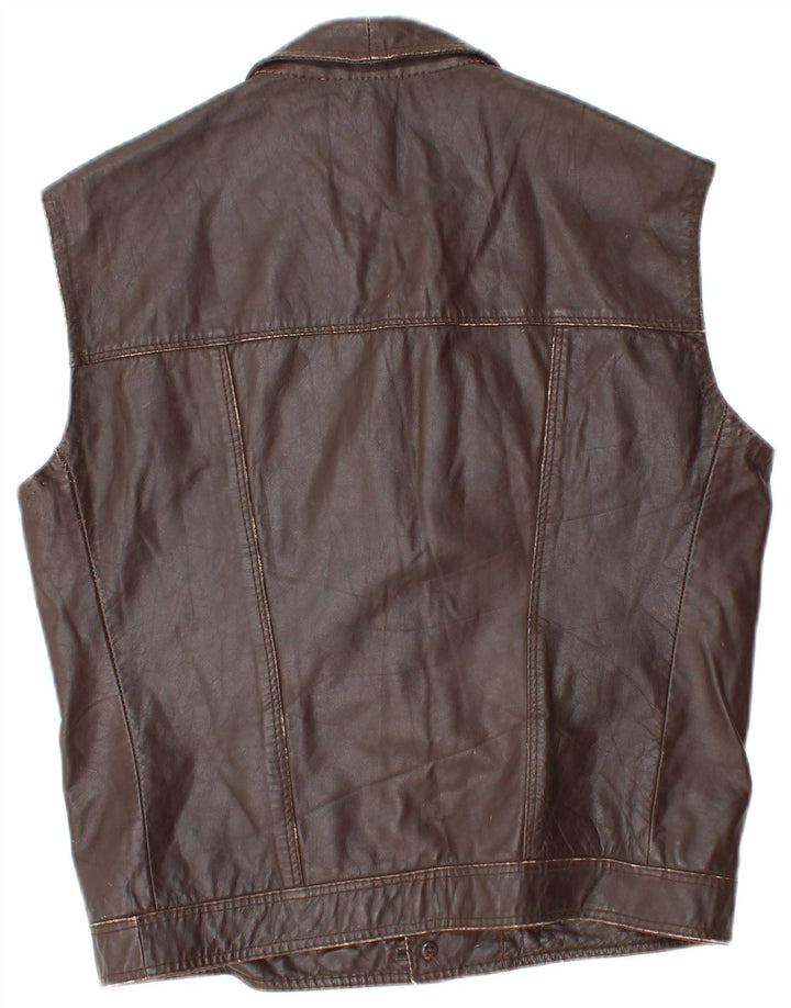 Colete de couro masculino vintage UK 36 pequeno marrom