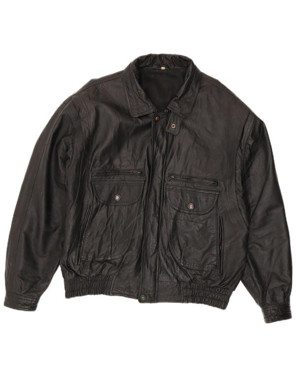 Jaqueta de couro masculina vintage UK 44 2XL couro preto