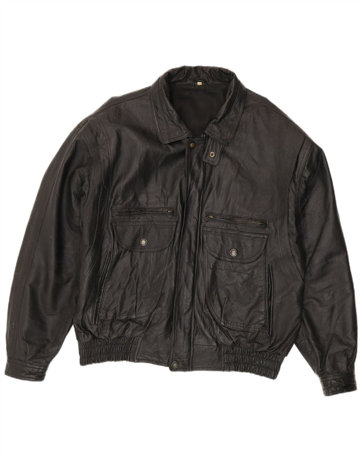 Jaqueta de couro masculina vintage UK 44 2XL couro preto
