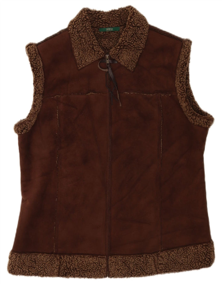 Marks & Spencer Feminino Sherpa Gilet UK 12 Poliéster Marrom Médio
