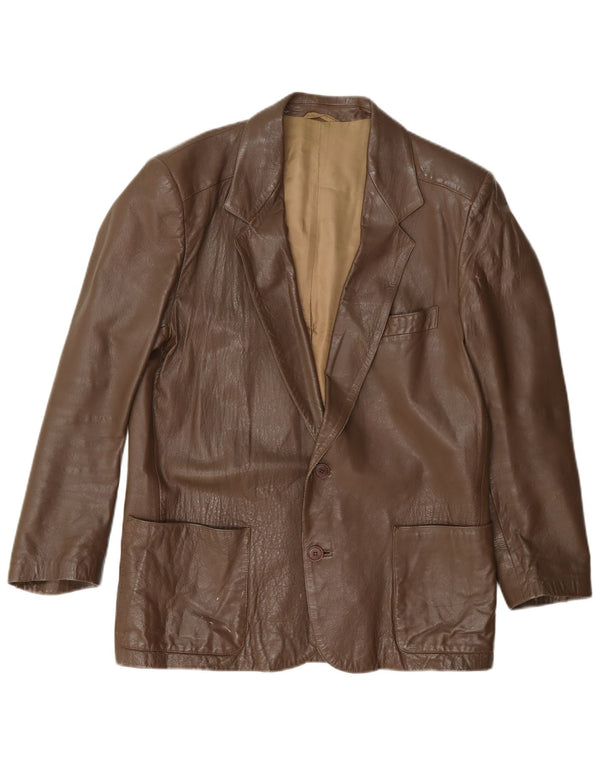 Jaqueta Blazer Masculina de Couro com 2 Botões Anfor IT 48 Marrom Médio