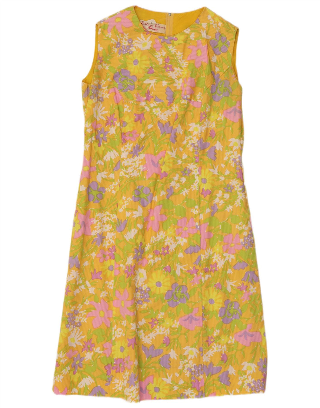 Vestido feminino BOUSSAC sem mangas com bainha UK 14 médio amarelo floral