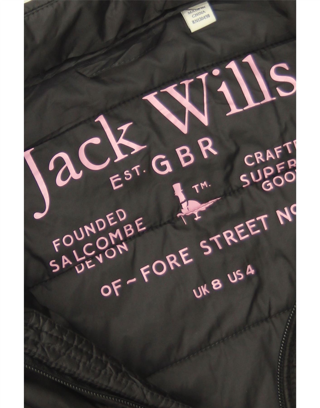 Jaqueta acolchoada feminina Jack Wills UK 8 pequena poliamida preta