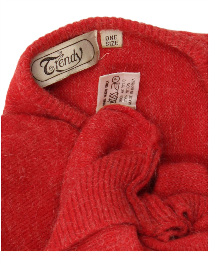Suéter feminino vintage com gola redonda, tamanho único, acrílico vermelho