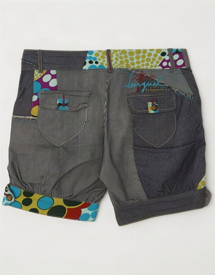 Shorts regulares femininos Desigual UE 36 pequeno W28 azul marinho patchwork algodão