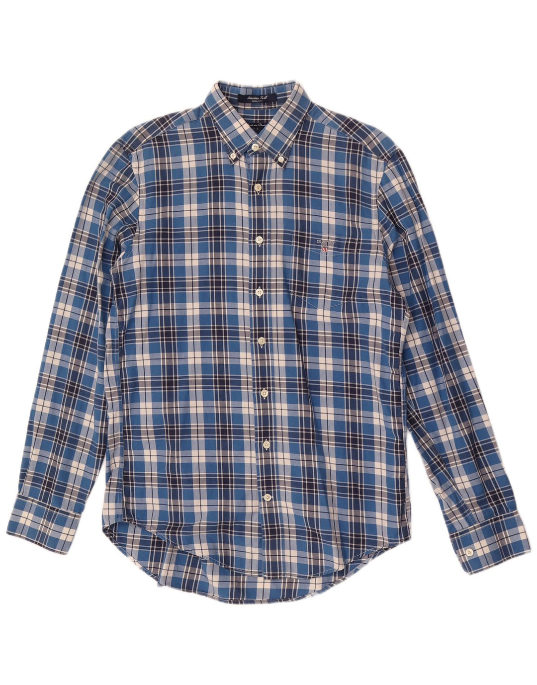 Camisa masculina Gant Regular Fit de algodão xadrez azul médio