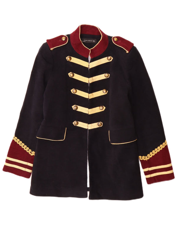 Jaqueta blazer militar feminina Zara Reino Unido 14 bloco colorido azul marinho médio