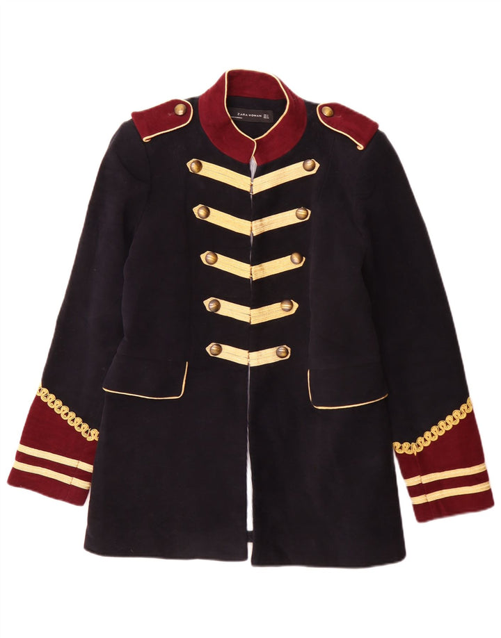 Jaqueta blazer militar feminina Zara Reino Unido 14 bloco colorido azul marinho médio