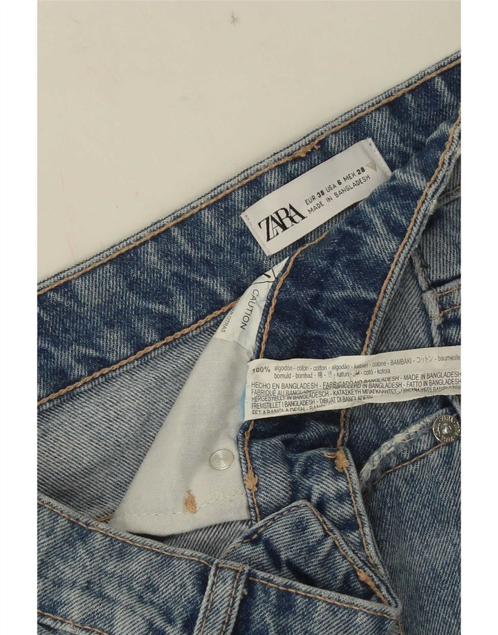 Zara Shorts jeans feminino desgastado UE 38 pequeno W28 algodão azul