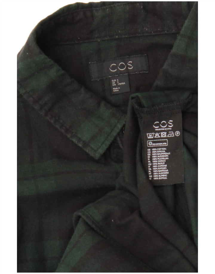 Camisa masculina de flanela Cos pequena de algodão xadrez verde