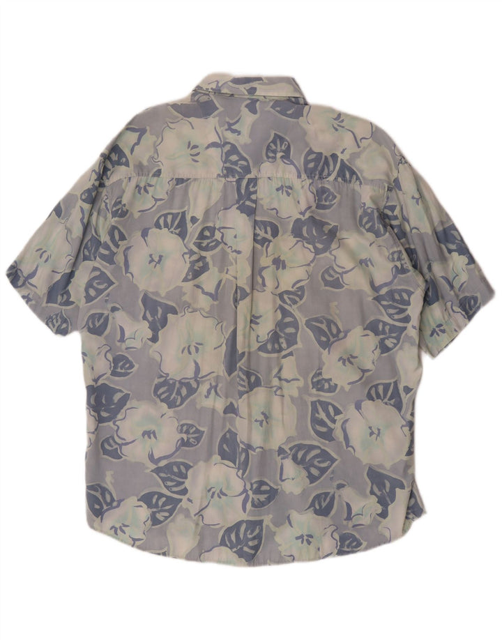 Camisa masculina vintage de manga curta grande azul floral