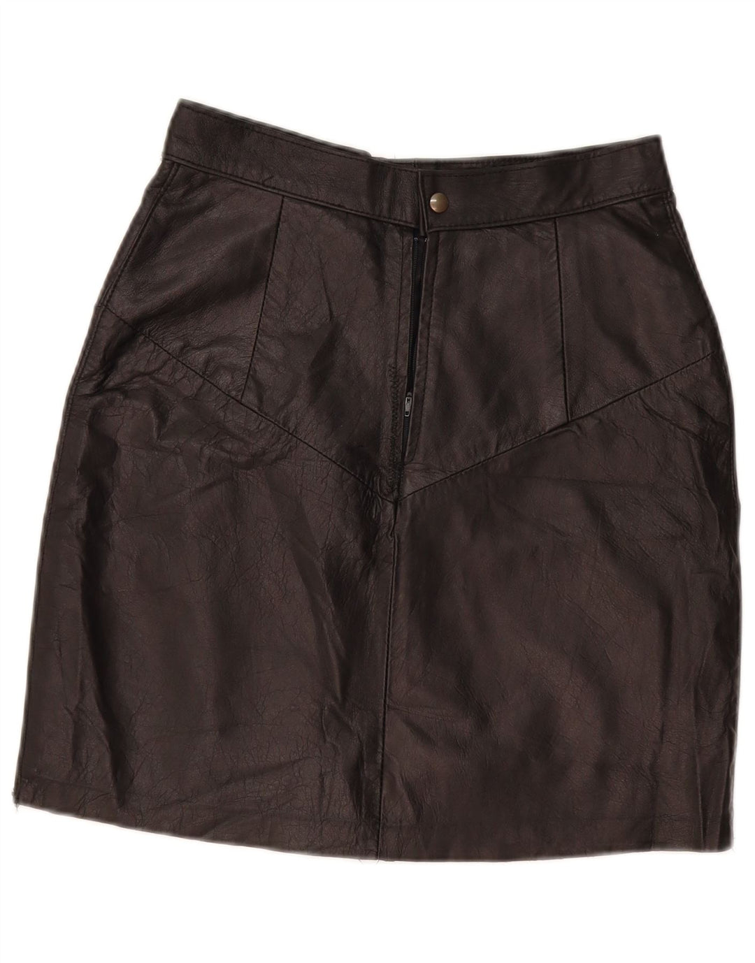 Saia de couro feminina vintage W28 média preta