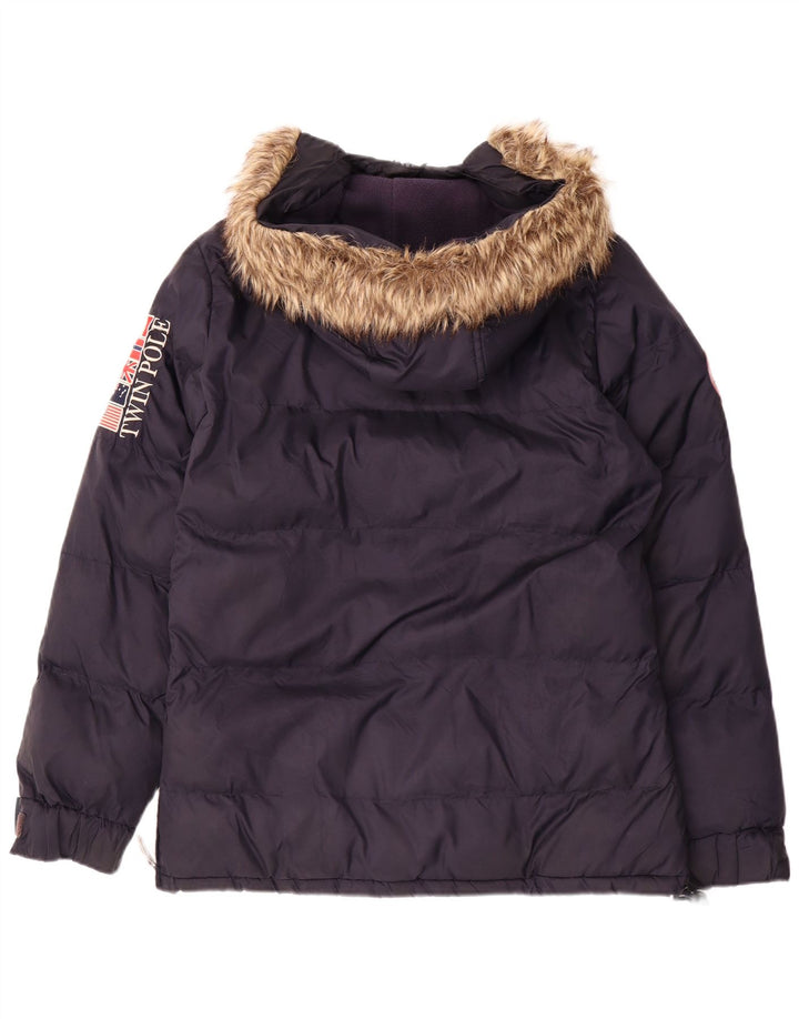 Jaqueta acolchoada Anorak masculina com capuz da Noruega Reino Unido 36 poliéster azul marinho pequeno