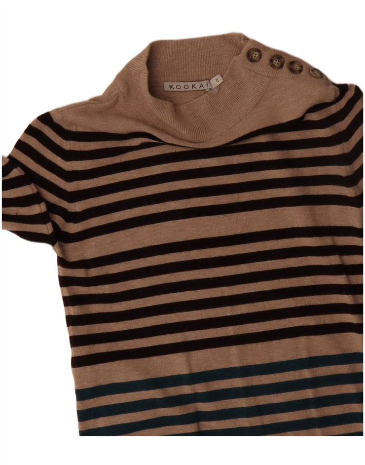 Vestido jumper feminino de manga comprida KOOKAI EUA 0 XS listrado bege