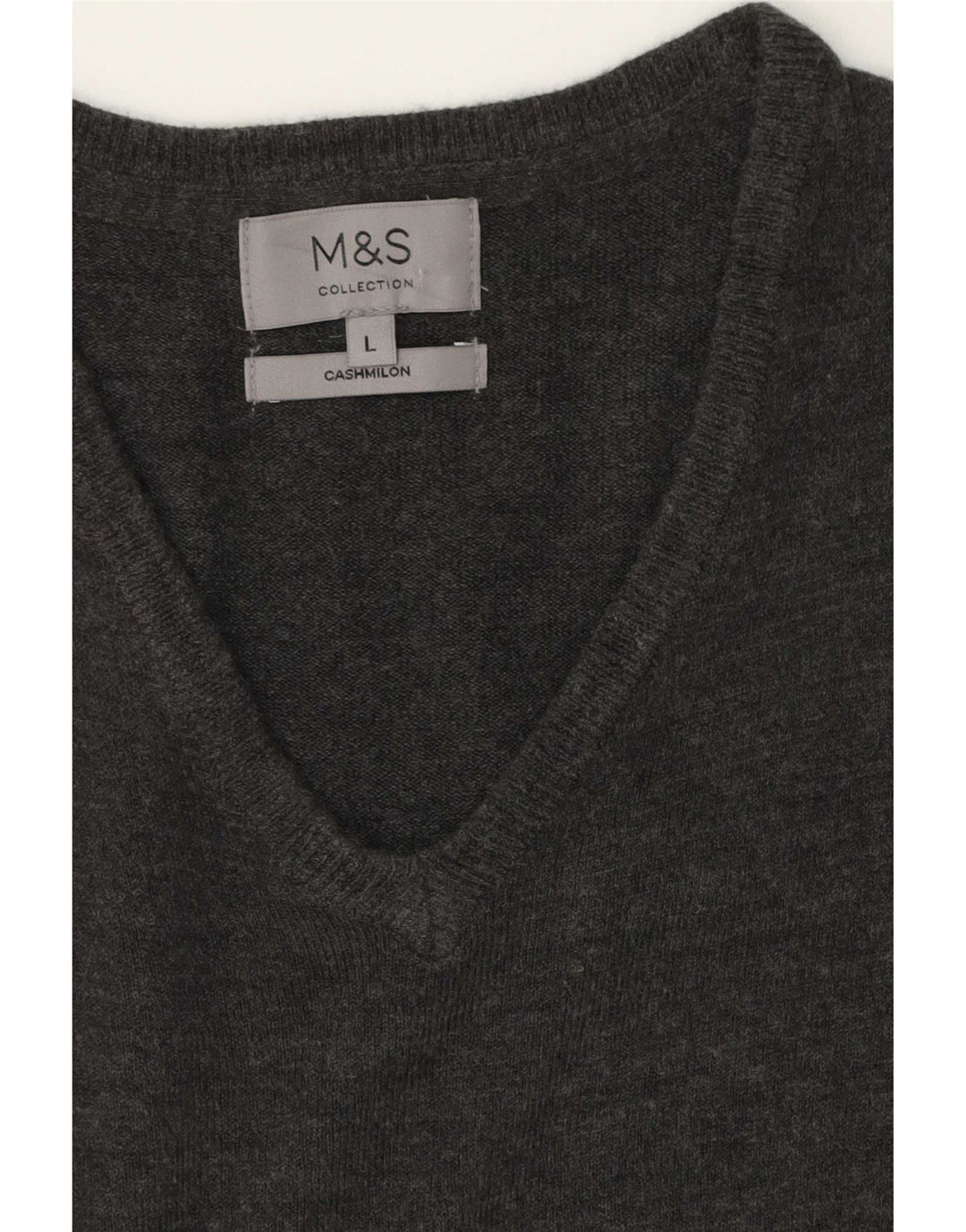 Suéter masculino Marks & Spencer com decote em V, caxemira cinza grande
