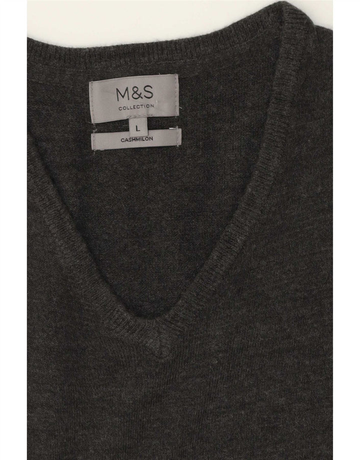 Suéter masculino Marks & Spencer com decote em V, caxemira cinza grande