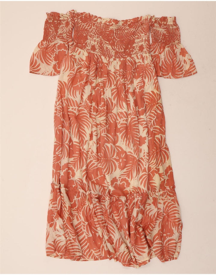 Vestido feminino PEPE JEANS ombro de fora UK 8 pequeno rosa floral viscose