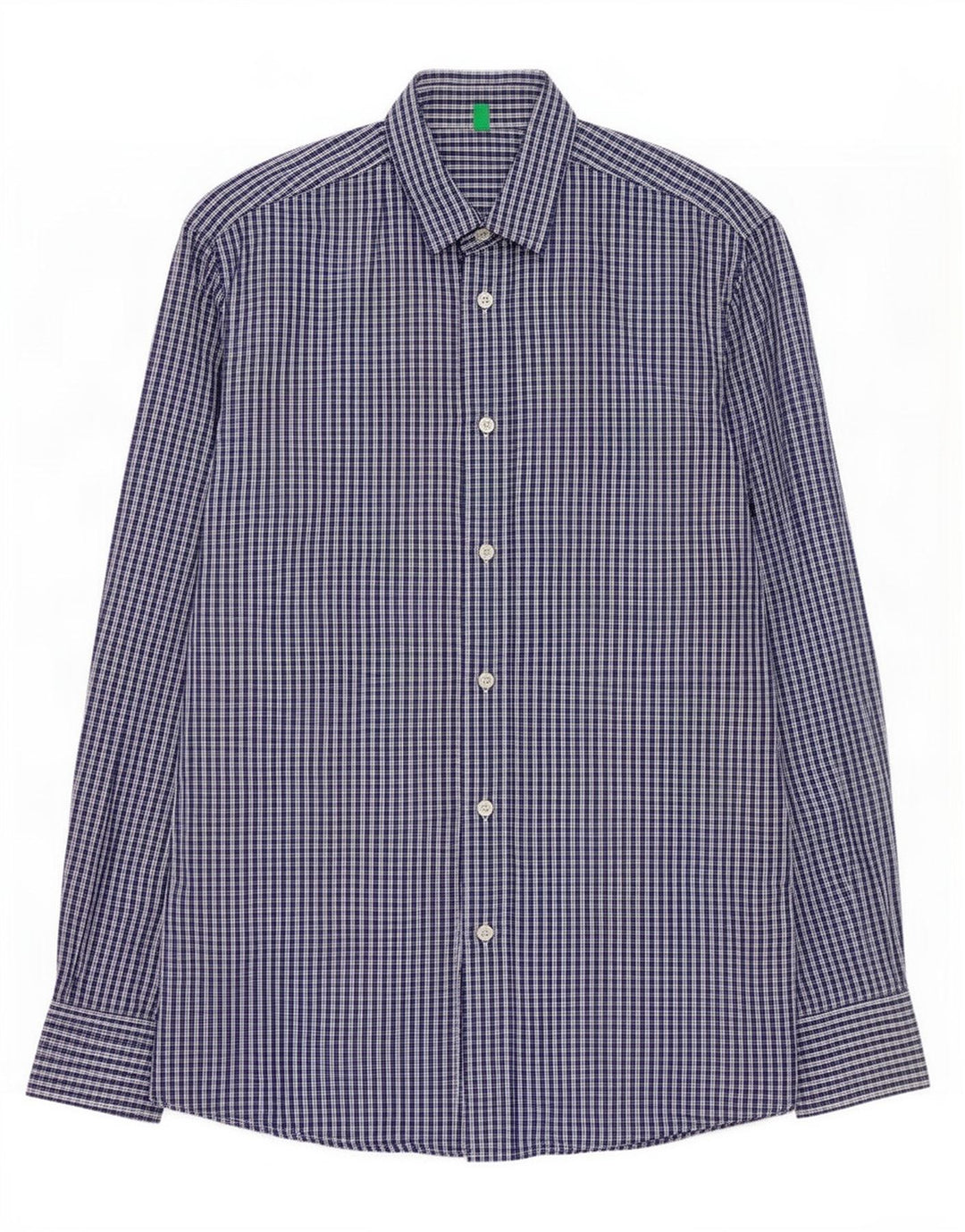 Camisa masculina Benetton de algodão xadrez azul médio