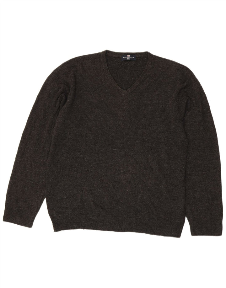 Suéter masculino Marks & Spencer Blue Harbor com decote em V grande cinza acrílico