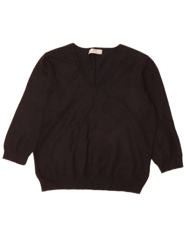 Suéter feminino Marks & Spencer manga 3/4 com decote em V Reino Unido 18 XL preto