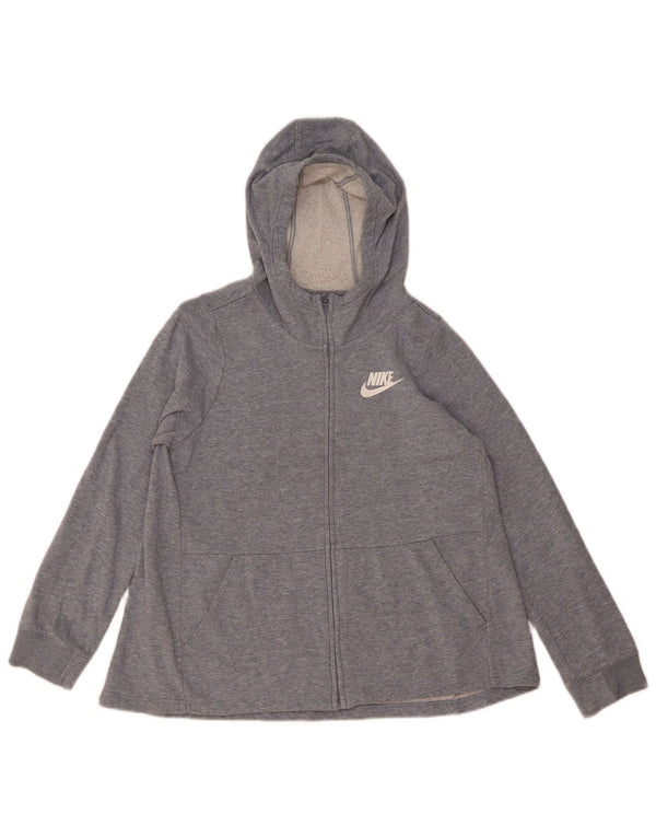 Suéter Nike feminino com capuz e zíper UK 18 XL cinza manchado de algodão