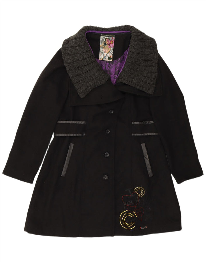 DESIGUAL Womens Overcoat EU 46 XL Black Polyester