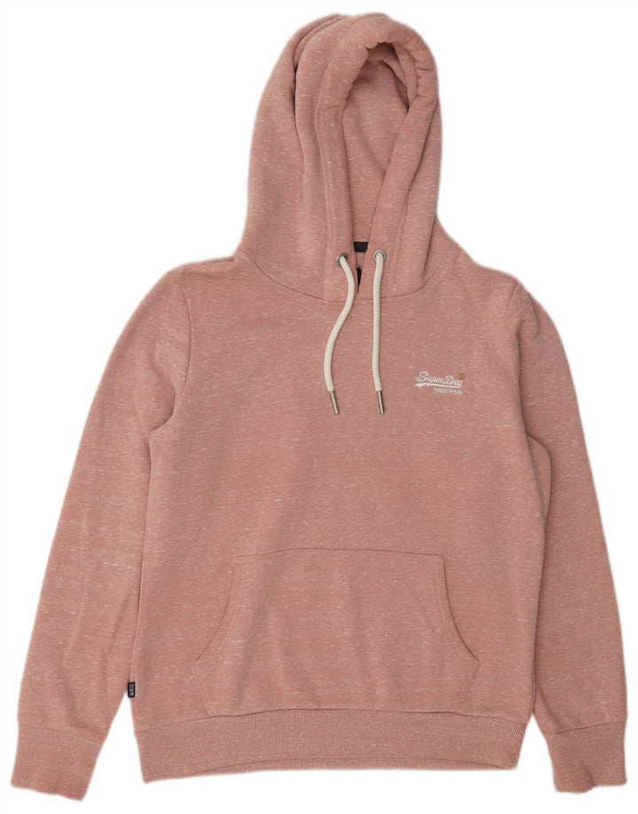 Suéter com capuz feminino Superdry UK 12 poliéster manchado rosa médio
