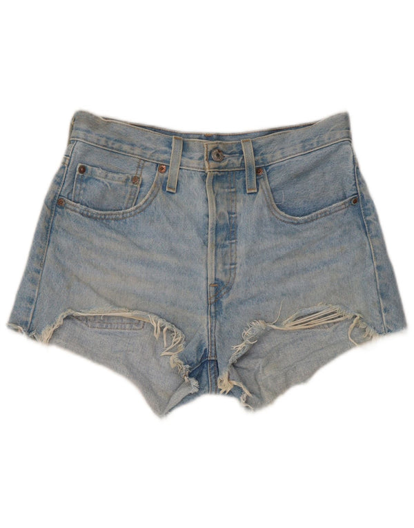 Shorts jeans feminino Levi's 501 desgastado W26 pequeno algodão azul