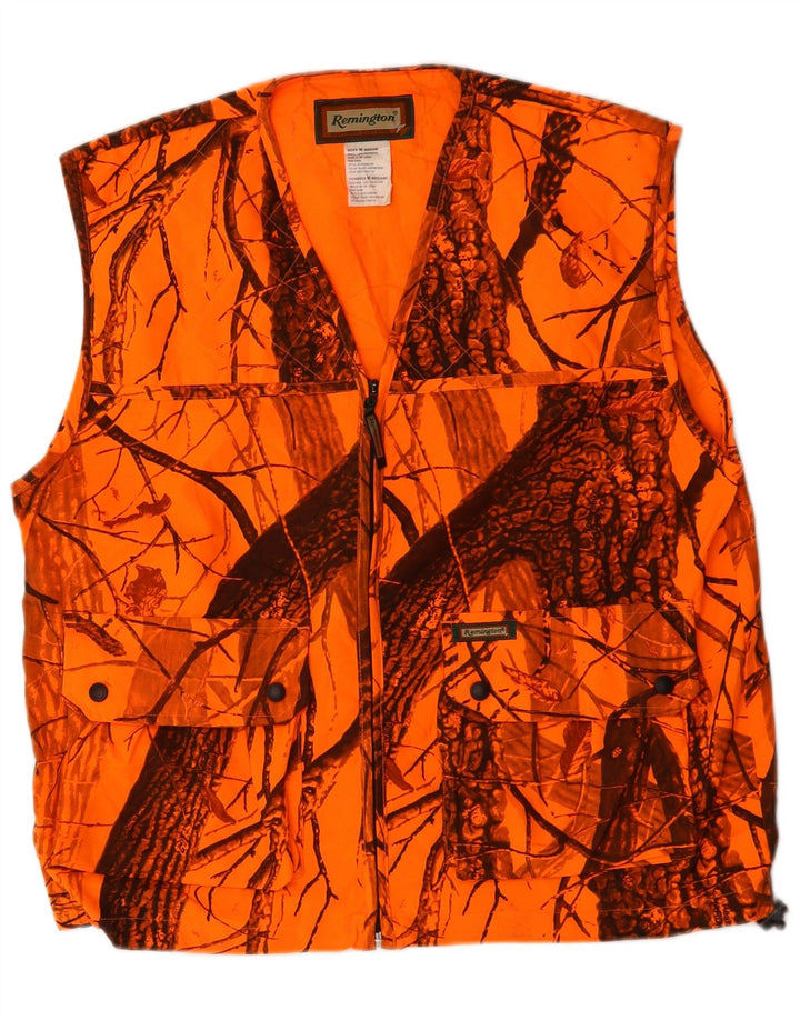Vintage Mens Utility Gilet UK 38 poliéster camuflado laranja médio