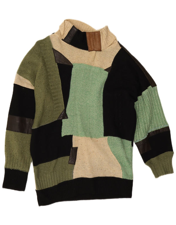 Suéter feminino vintage com gola redonda, patchwork grande multicolorido Reino Unido 14
