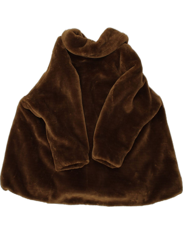 Sobretudo feminino VINTAGE de pele sintética UK 20 2XL poliéster marrom