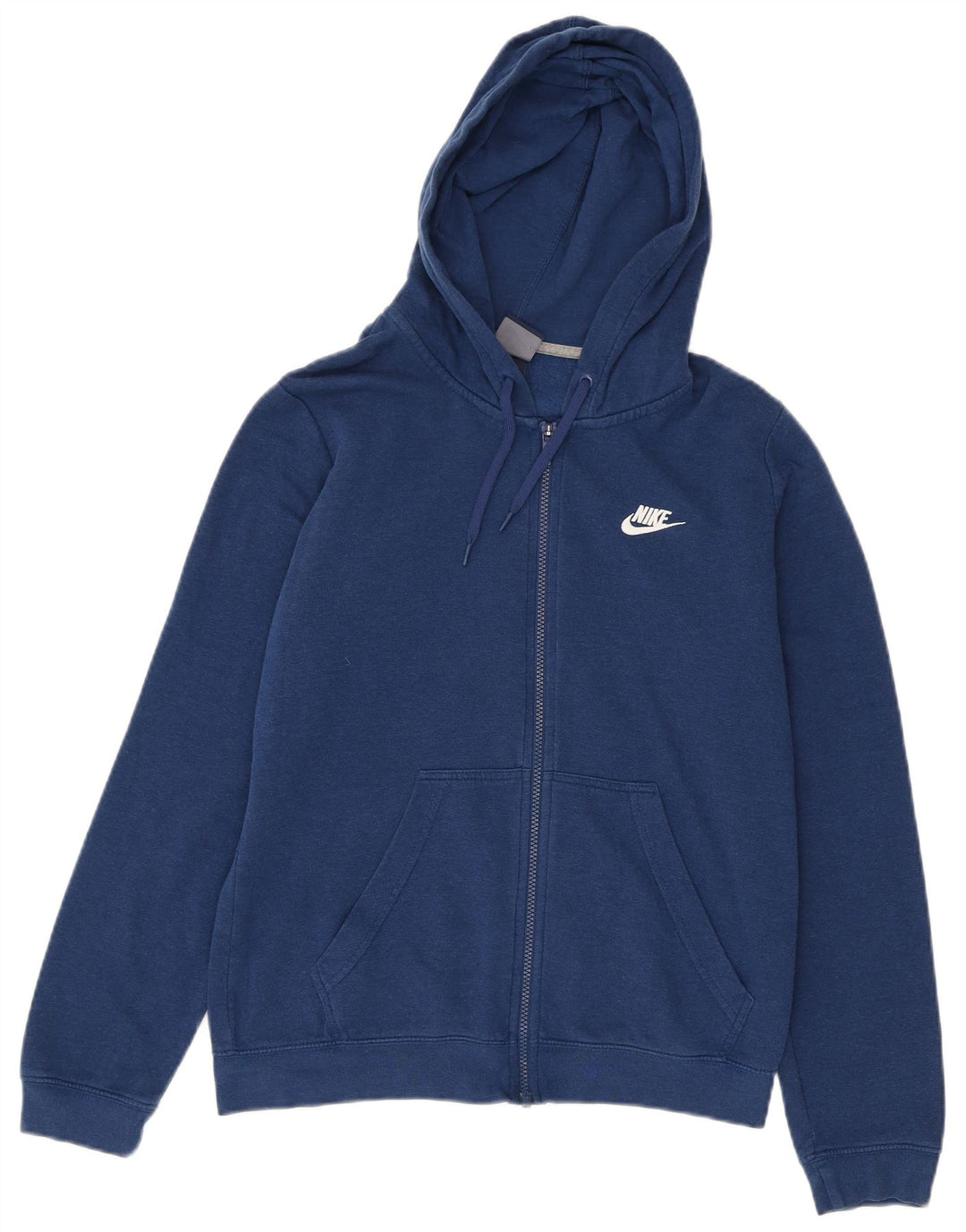 Suéter Nike feminino com capuz e zíper UK 14 algodão azul médio