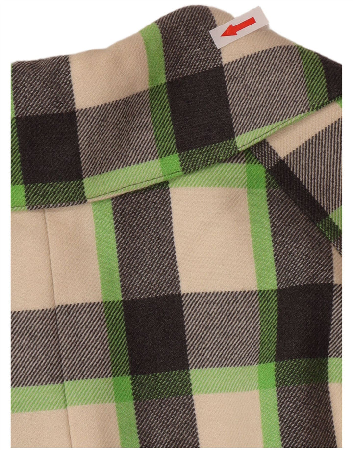 Sobretudo feminino vintage UK 12 médio xadrez multicolorido lã nova