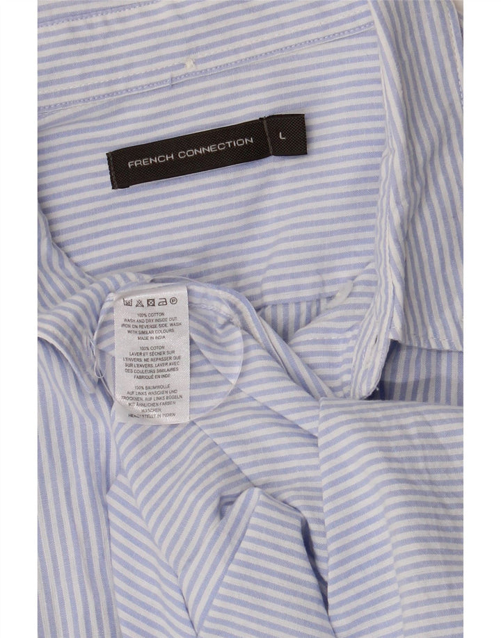 Camisa masculina French Connection grande algodão listrado azul